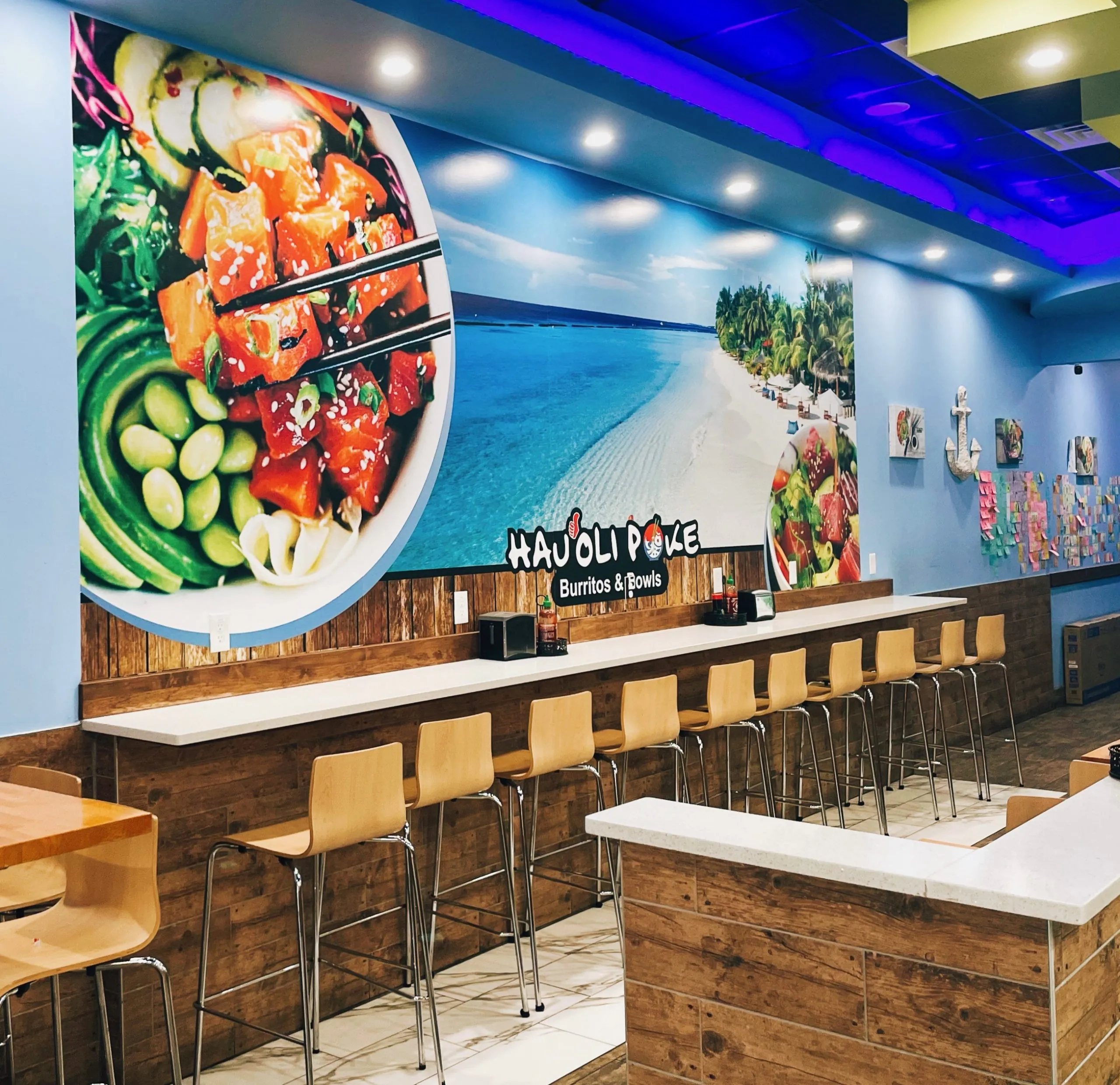 Classic poke platter with fresh seafood & veggies at Hau'oli Poke Burritos & Bowls, a Japanese Restaurant in Sherman