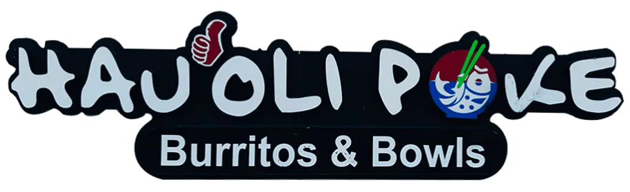 Vibrant brand signage for Hau'oli Poke Burritos & Bowls at Hau'oli Poke Burritos & Bowls, a Japanese Restaurant in Sherman